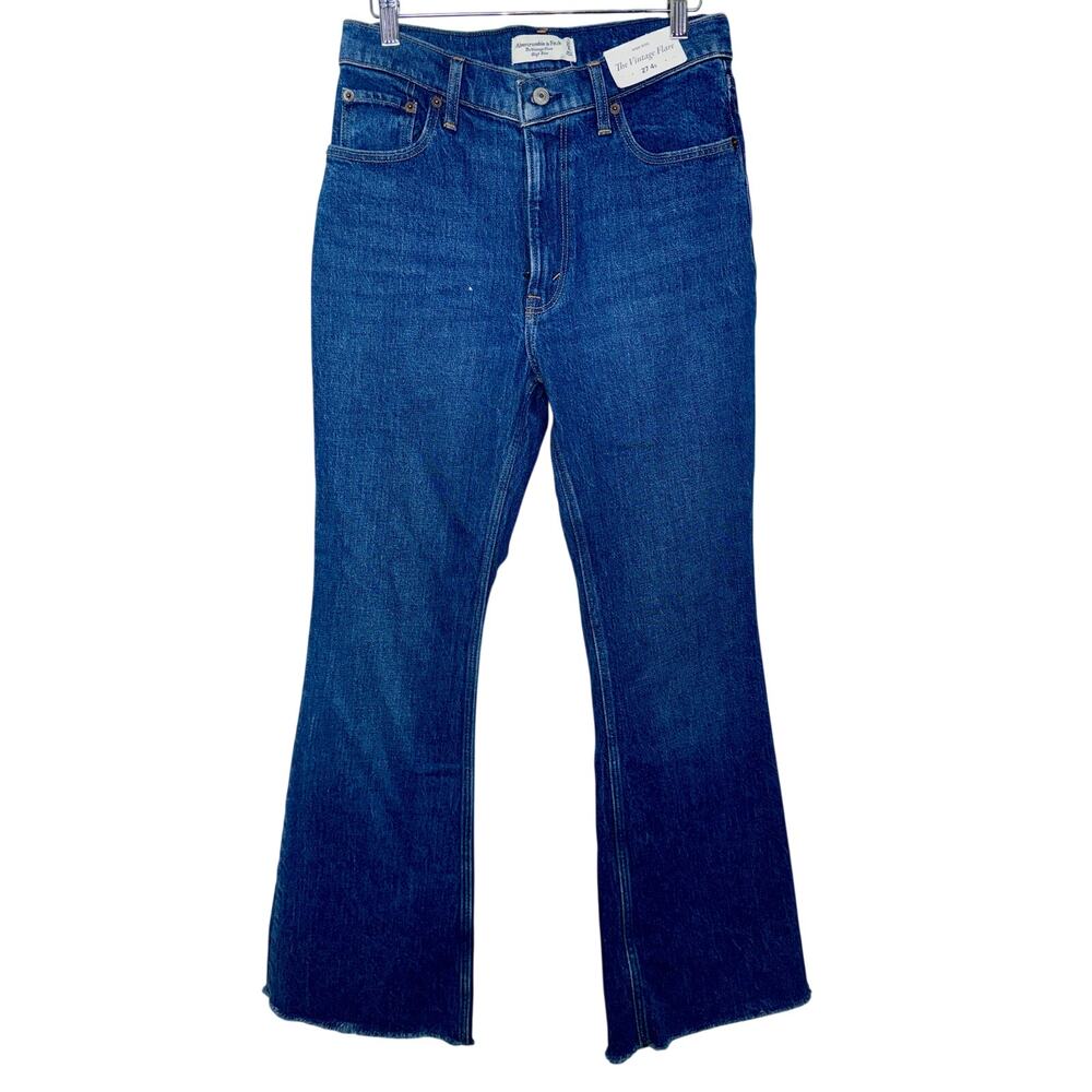 NWT Abercrombie & Fitch Vintage Flare High Rise Blue Denim Raw Hem Jeans Sz 27 4